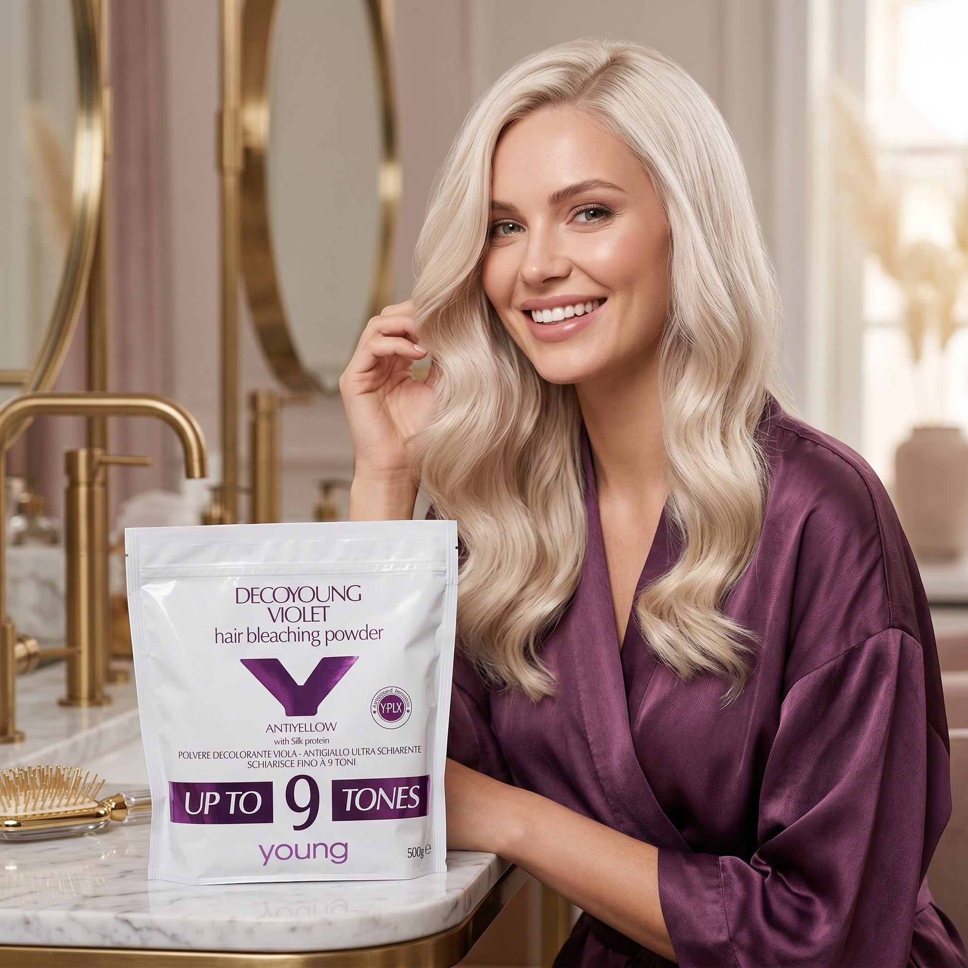 Pudră decolorantă profesională recomandată hairstyliștilor și saloanelor. Formula Y-PLX protejează firul de păr, oferă rezultate uniforme și elimină reflexele galben-portocalii după decolorare.