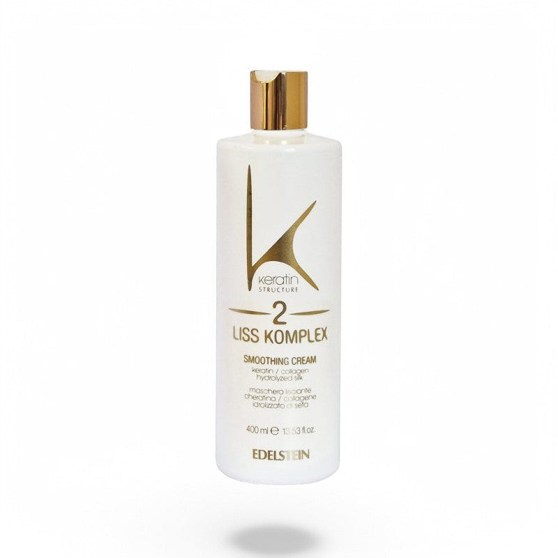 Mască netezitoare (400 ml)Crema netezitoare utilizată în faza 2 nu conține formaldehidă. Datorită compoziției sale ce conține acid glioxilic, keratină, colagen, acid