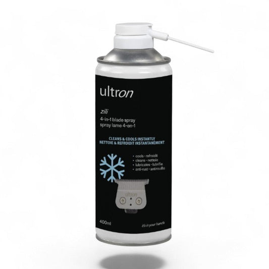 Spray profesional ULTRON pentru curățarea și lubrifierea lamelor mașinilor de tuns