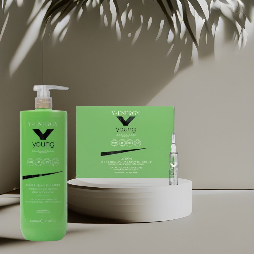 Set max Y-Energy Anticădere – Șampon 1000 ml + Fiole 12×10 ml profesional pentru păr – John Hair