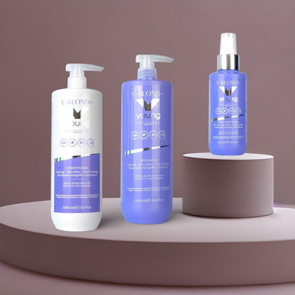 Set max Y-Blond Neutralizare Galben – Șampon + Balsam + Spray | John Hair profesional pentru păr – John Hair