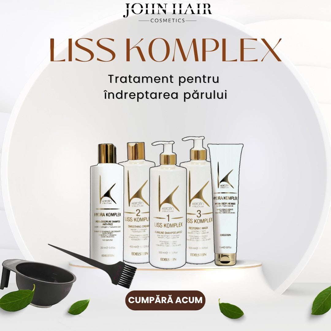 John Hair Liss Complex professional keratin hair straightening treatment set with shampoo, smoothing cream, and mask