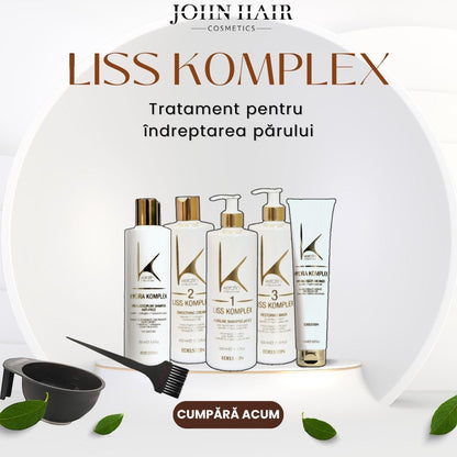 John Hair Liss Complex professional keratin hair straightening treatment set with shampoo, smoothing cream, and mask
