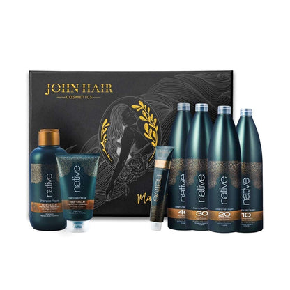 John Hair Native professional hair care starter kit with shampoo, mask, color cream, and oxidants with argan oil