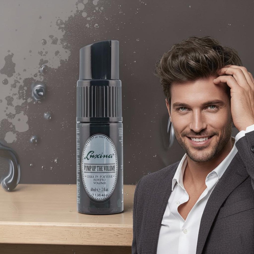 John Hair volume and texture powder in a black bottle with a blue label, 60ml. Offers instant lift and natural-looking volume.