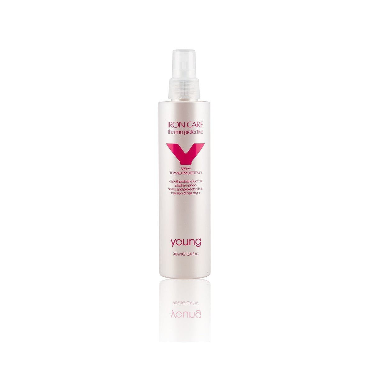 John Hair Young Iron Care thermal protection spray in a 200ml bottle for heat styling and hair smoothing