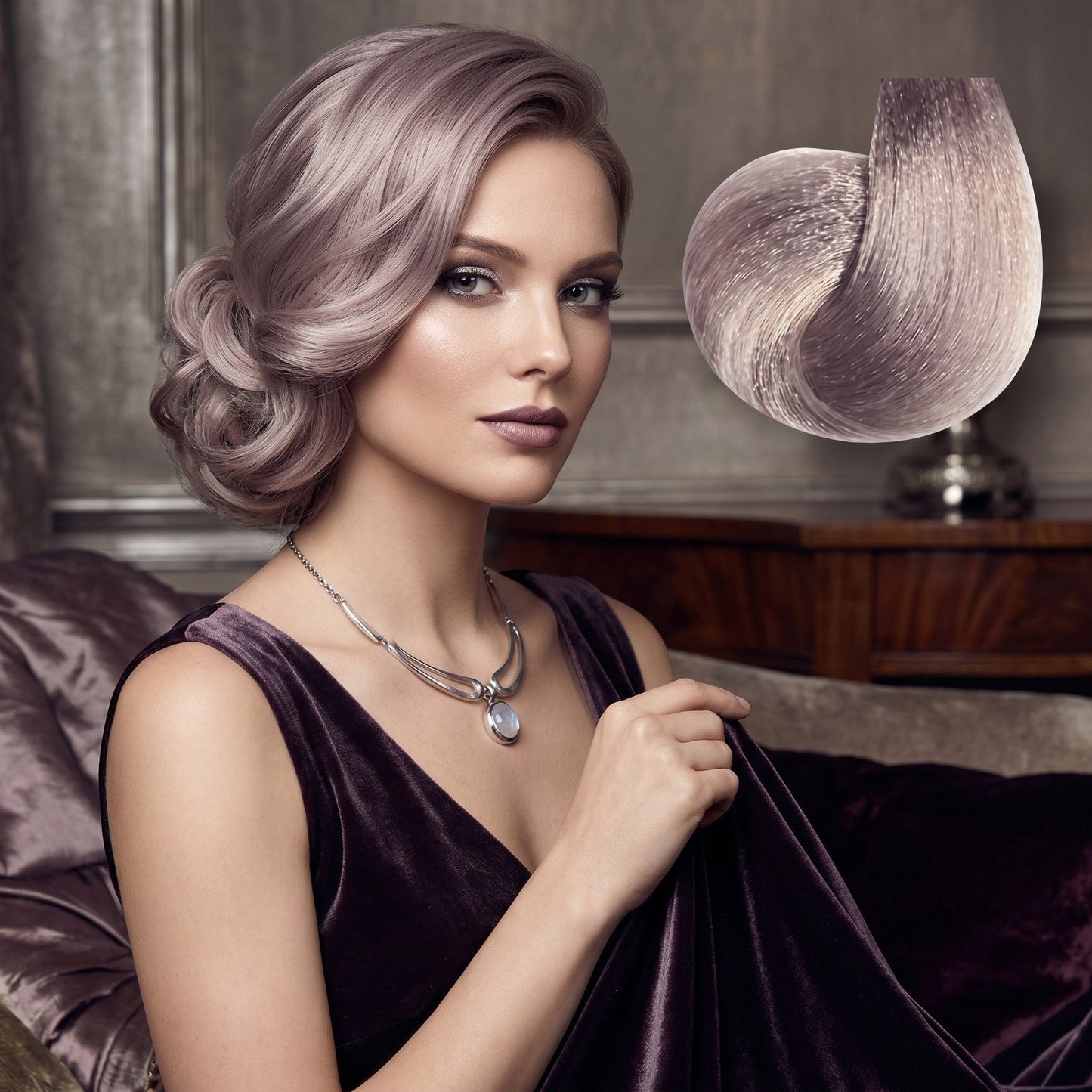 Colorare profesională premium cu sistemul exclusiv Y-PLX pentru protejarea fibrei capilare și reflexe bej elegante.